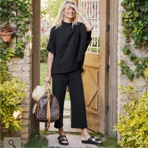 Frank & Eileen Black Wide-Leg Cropped Pants